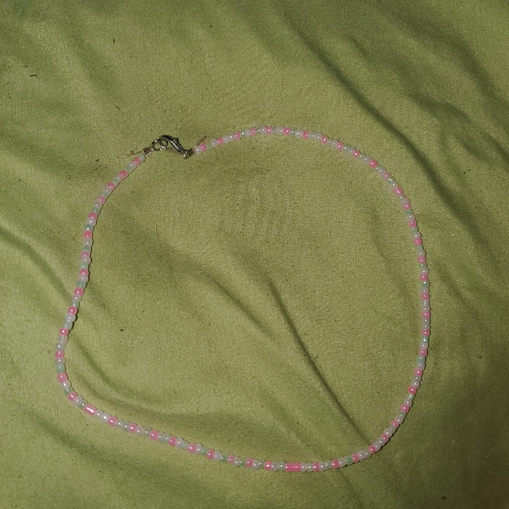 Beautiful white, pale green, and pale pink necklace choker style